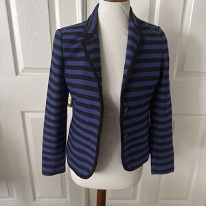 LOFT Women’s Petite 2P Blue Black Striped Blazer Career Workwear Jacket Buttons